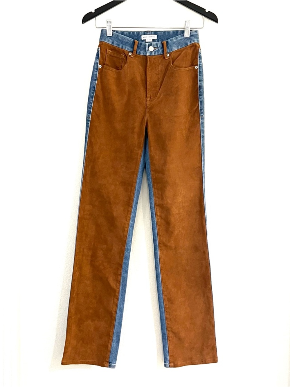 Good American Mixed Media Jeans 0/25 Denim Faux Suede Panel Pants